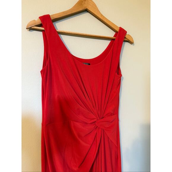 Ralph Lauren Size 6 Twist Front Maxi Dress Solid Red Gathered Draped Semi Formal - Picture 3 of 11